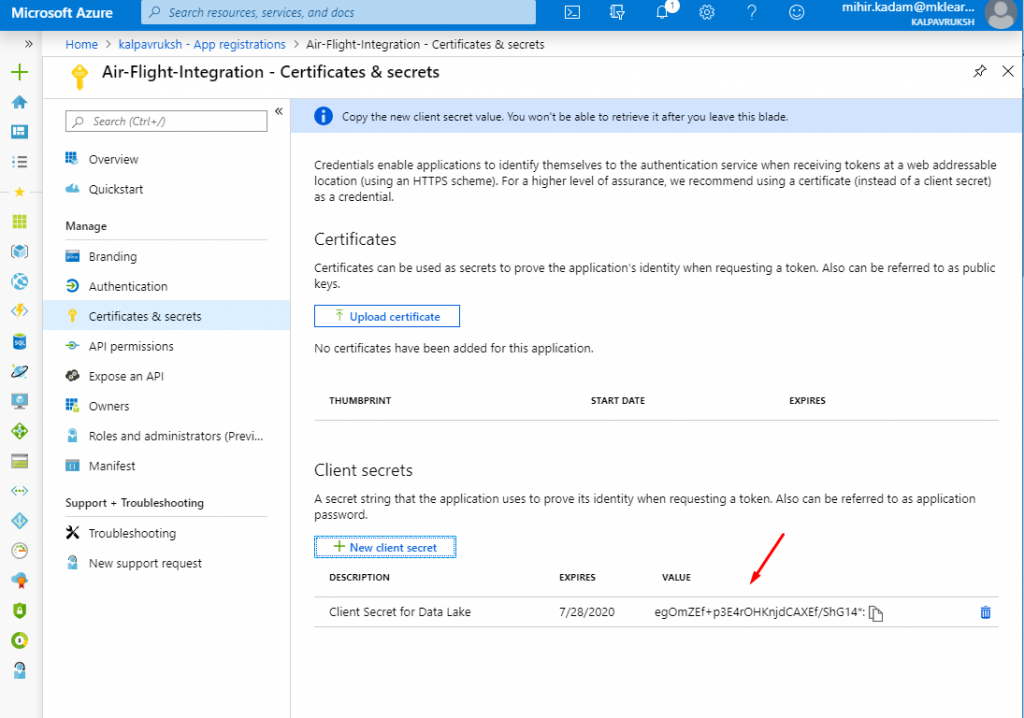 Create or register an Azure AD application - Kalpavruksh